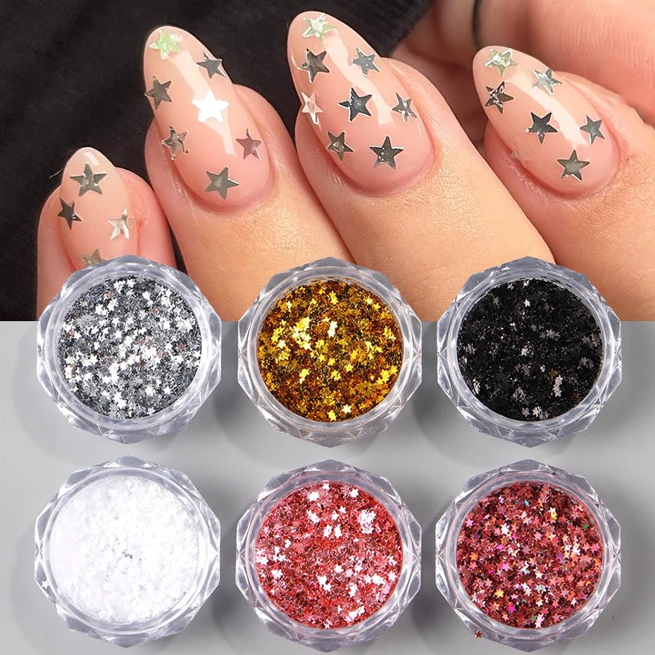 6 uds Y2K pequeña estrella decoración de uñas escamas dorado plateado rosa pequeño Mini pentagrama uñas Seqiuns holográfico brillo diseño decoraciones - VibraStore