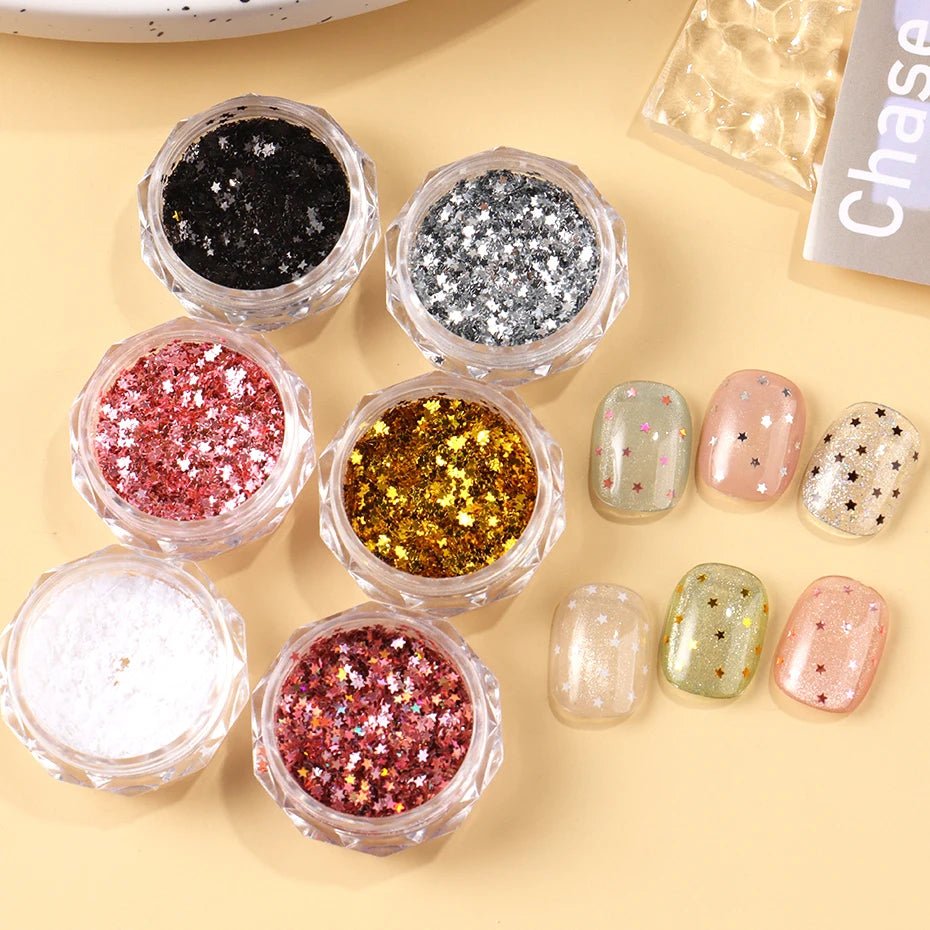 6 uds Y2K pequeña estrella decoración de uñas escamas dorado plateado rosa pequeño Mini pentagrama uñas Seqiuns holográfico brillo diseño decoraciones - VibraStore