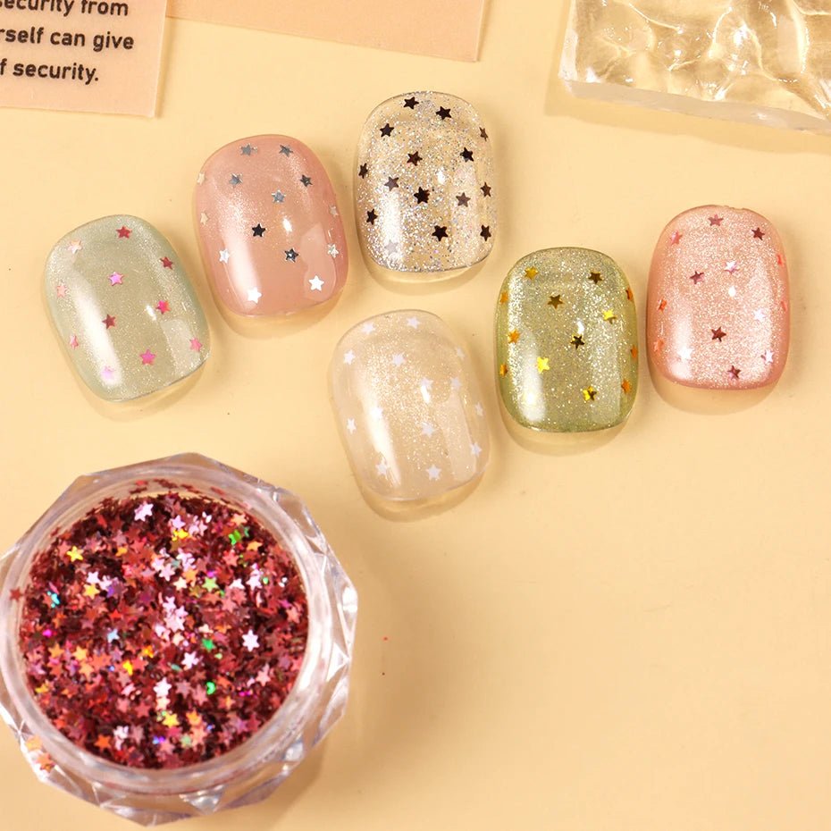 6 uds Y2K pequeña estrella decoración de uñas escamas dorado plateado rosa pequeño Mini pentagrama uñas Seqiuns holográfico brillo diseño decoraciones - VibraStore