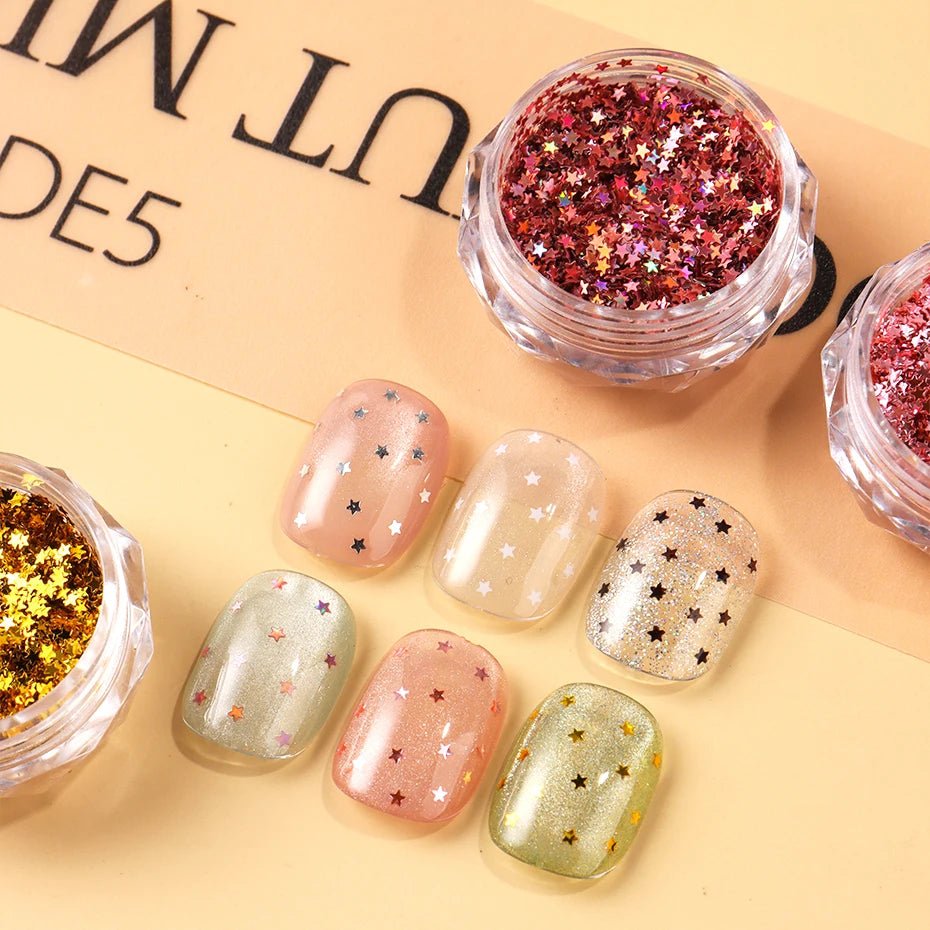 6 uds Y2K pequeña estrella decoración de uñas escamas dorado plateado rosa pequeño Mini pentagrama uñas Seqiuns holográfico brillo diseño decoraciones - VibraStore