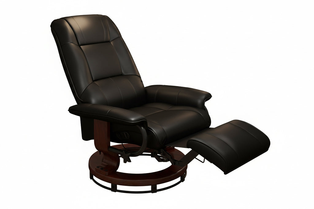 Faux  Leather Lounge Chair With Footrest And Armrest, Manual Swivel Recliner For Living Room, Black