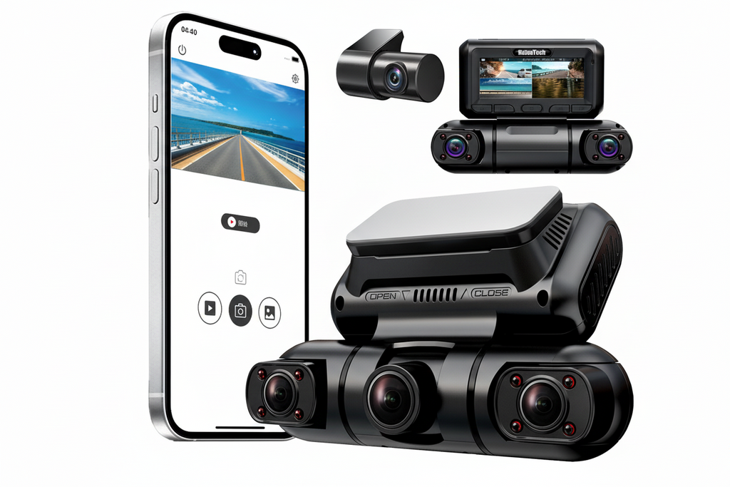 Hainatech 360 Degree View 4 Channel Dash Cam Front And Rear Inside Left Right, Dash Camera For Cars, Built-in GPS WiFi Night Vision, 24  7 Recording Parking Mode Monitor, Free 128G Card