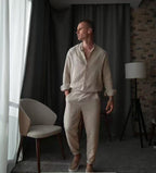 Mens Casual Sporty LongSleeve Top And Pants Set Simple Style