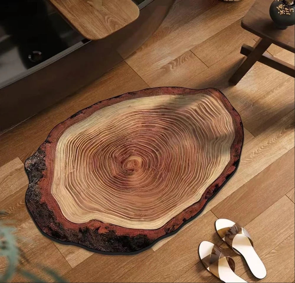Wood Grain Diatomaceous Earth Mat, Super Absorbent Quick-Dry Non-Slip Rug For Kitchen, Bathroom, Bedroom - Unique Tree Ring Design Floor Mat