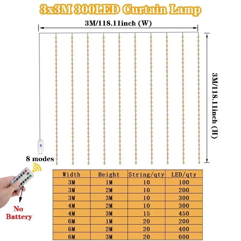 6M/4M/3M LED Christmas Lights Fairy String Lights Curtain Garland USB Festoon Remote Christmas Decoration for Home New Year 2025 - VibraStore