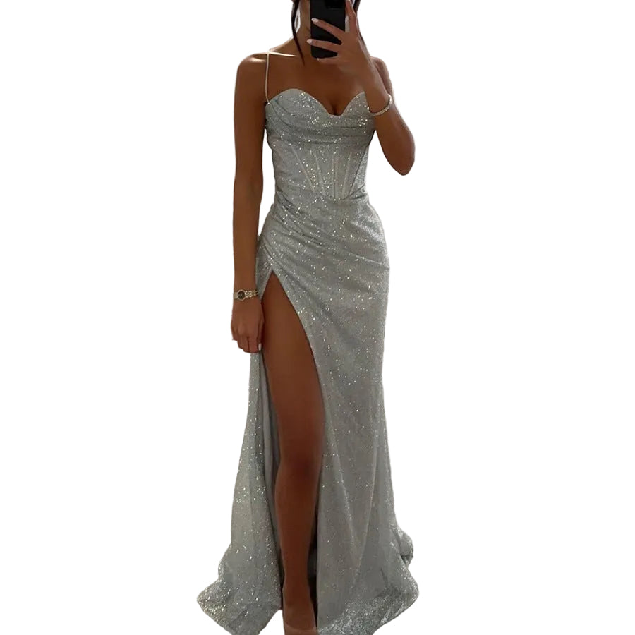 Sexy Split Suspender Dress Fashion Evening Party Slim V-neck Long Dresses Summer Clothing For Women