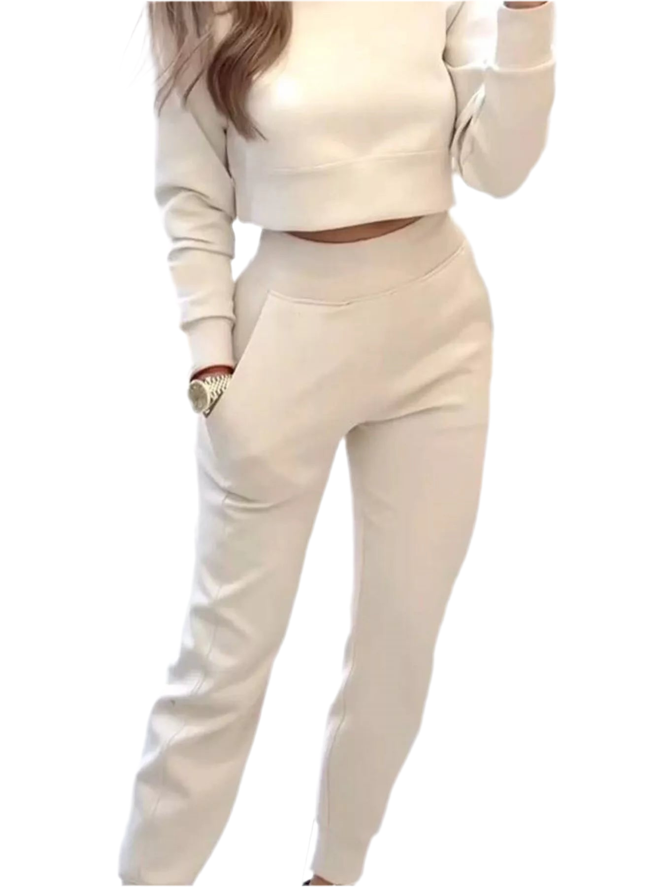Casual Chic Cropped Sweatshirt and Jogger Set