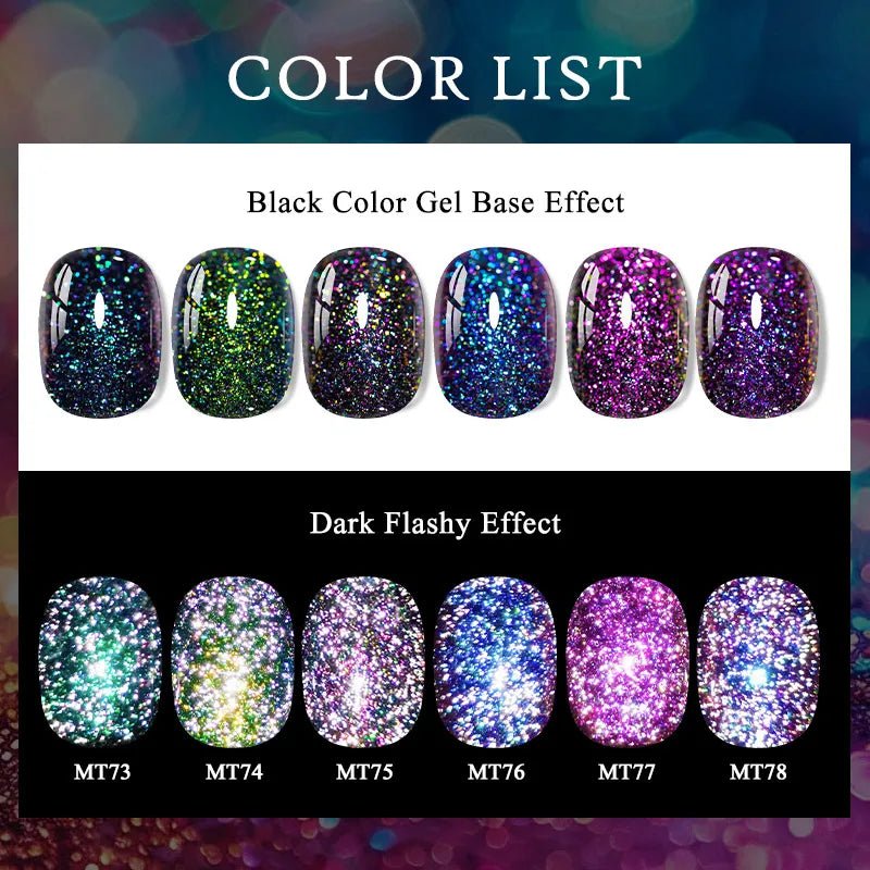7ml MEET ACROSS Champagne Rainbow reflectante brillo Gel esmalte de uñas láser brillante Hybird Soak Off Nail Art UV LED barnices - VibraStore