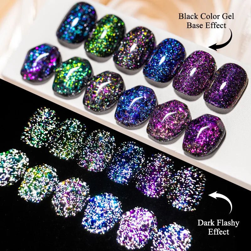 7ml MEET ACROSS Champagne Rainbow reflectante brillo Gel esmalte de uñas láser brillante Hybird Soak Off Nail Art UV LED barnices - VibraStore