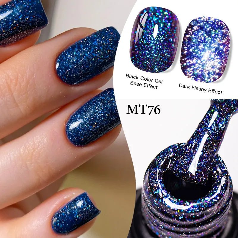 7ml MEET ACROSS Champagne Rainbow reflectante brillo Gel esmalte de uñas láser brillante Hybird Soak Off Nail Art UV LED barnices - VibraStore