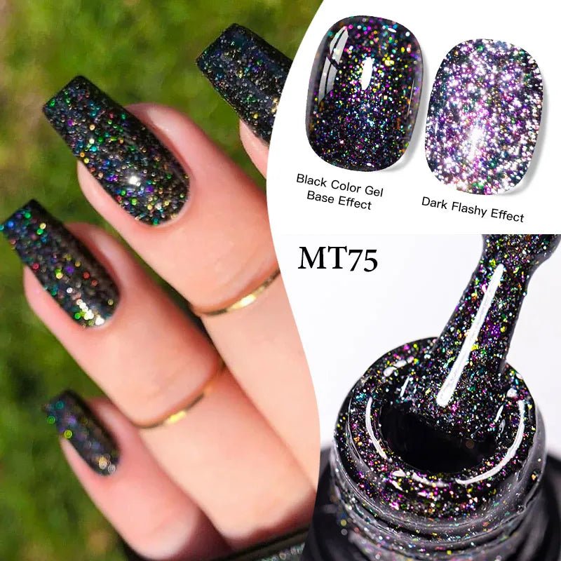 7ml MEET ACROSS Champagne Rainbow reflectante brillo Gel esmalte de uñas láser brillante Hybird Soak Off Nail Art UV LED barnices - VibraStore