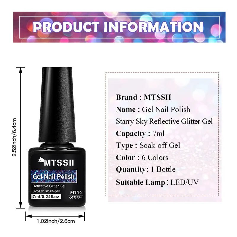 7ml MEET ACROSS Champagne Rainbow reflectante brillo Gel esmalte de uñas láser brillante Hybird Soak Off Nail Art UV LED barnices - VibraStore