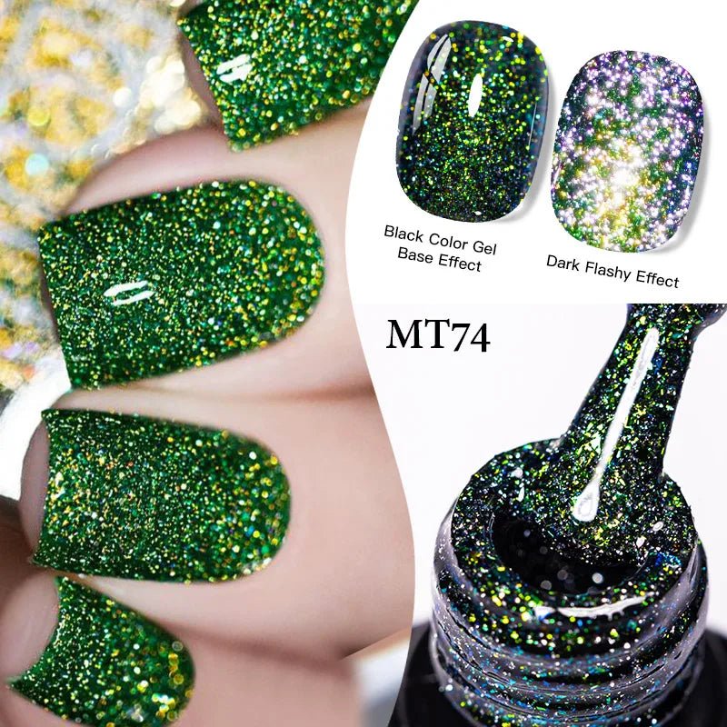 7ml MEET ACROSS Champagne Rainbow reflectante brillo Gel esmalte de uñas láser brillante Hybird Soak Off Nail Art UV LED barnices - VibraStore