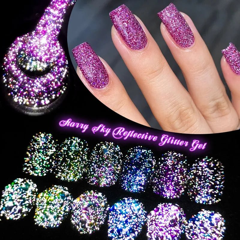 7ml MEET ACROSS Champagne Rainbow reflectante brillo Gel esmalte de uñas láser brillante Hybird Soak Off Nail Art UV LED barnices - VibraStore