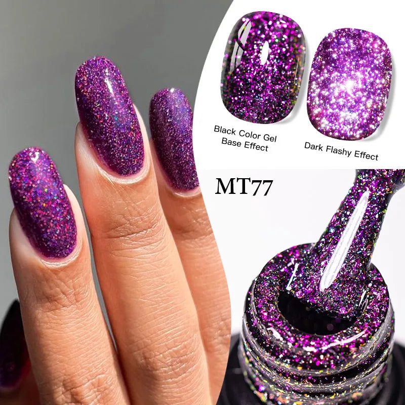 7ml MEET ACROSS Champagne Rainbow reflectante brillo Gel esmalte de uñas láser brillante Hybird Soak Off Nail Art UV LED barnices - VibraStore