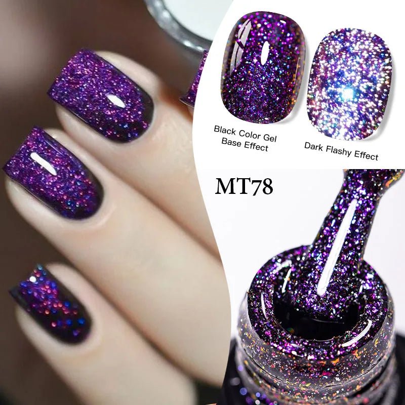 7ml MEET ACROSS Champagne Rainbow reflectante brillo Gel esmalte de uñas láser brillante Hybird Soak Off Nail Art UV LED barnices - VibraStore
