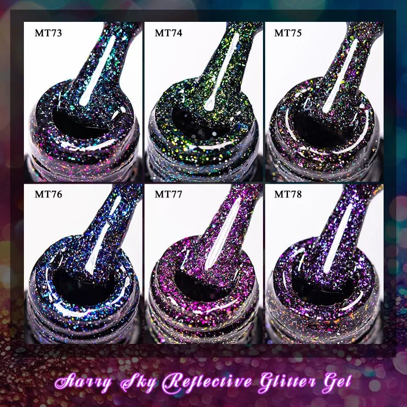 7ml MEET ACROSS Champagne Rainbow reflectante brillo Gel esmalte de uñas láser brillante Hybird Soak Off Nail Art UV LED barnices - VibraStore
