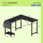 49-Inch L Shaped Desk - Computer Desk Corner Desks Gaming Desk PC Table, With CPU Stand Side Bag For Home Office Dorm Sturdy Writing Workstation