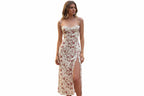 Lace Flowers Print Long Dress Sexy Fashion Slit Suspender Dress Summer Womens Clothing