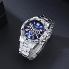 8pcs/set Men'sWatch Set with Blue Round Dial,Bracelet,Necklace,Ring - Fashionable Zinc Alloy Jewelry Set,Ideal Choice for Gifts. - VibraStore