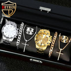 8pcs/set Men'sWatch Set with Blue Round Dial,Bracelet,Necklace,Ring - Fashionable Zinc Alloy Jewelry Set,Ideal Choice for Gifts. - VibraStore