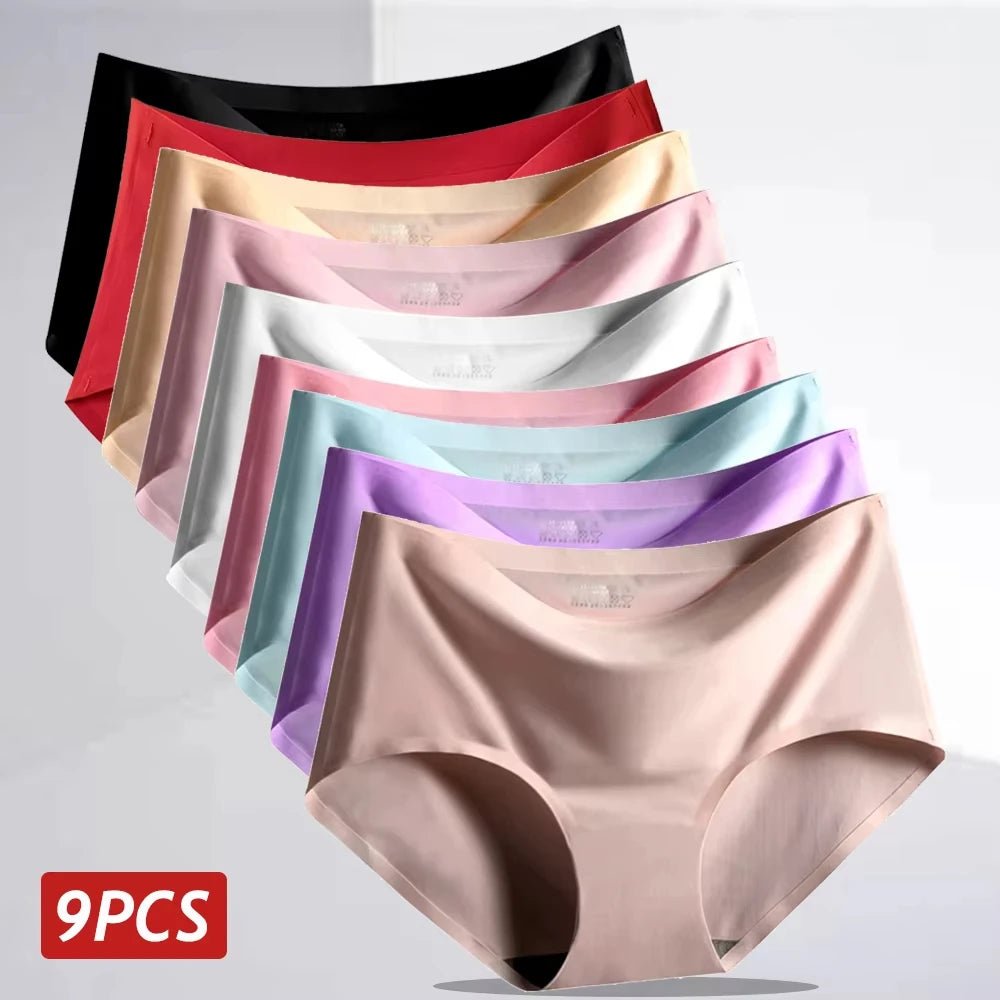 9 piezas de bragas de seda de hielo sin costuras para mujer, comodidad suave y transpirable, bragas para chicas adolescentes de color sólido, diseño de una sola pieza - VibraStore