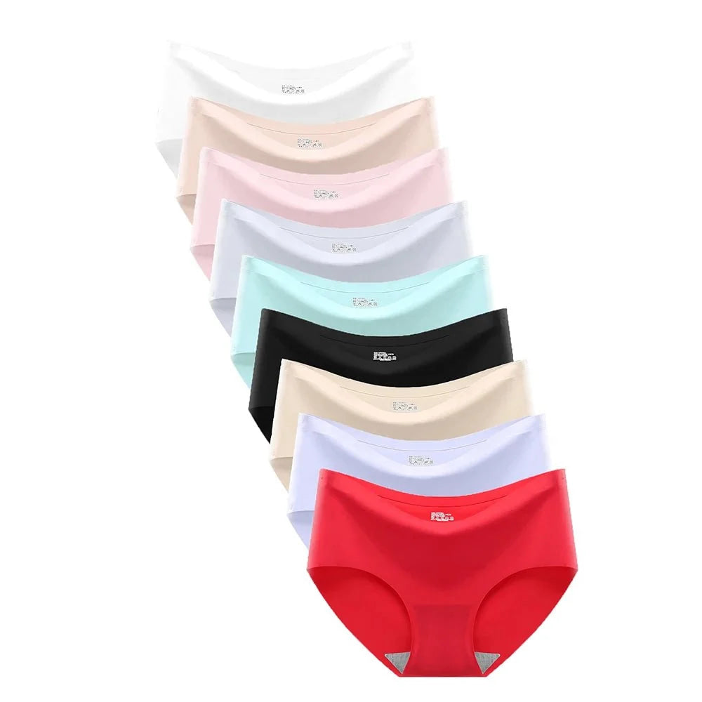 9 piezas de bragas de seda de hielo sin costuras para mujer, comodidad suave y transpirable, bragas para chicas adolescentes de color sólido, diseño de una sola pieza - VibraStore