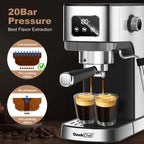 Chef Espresso Machine, Cappuccino & Latte Machine With ESE POD Filter & Milk Frother Steam Wand, Accurate Temperature & Time Control, Compact Coffee Machine For Home,Stainless Steel