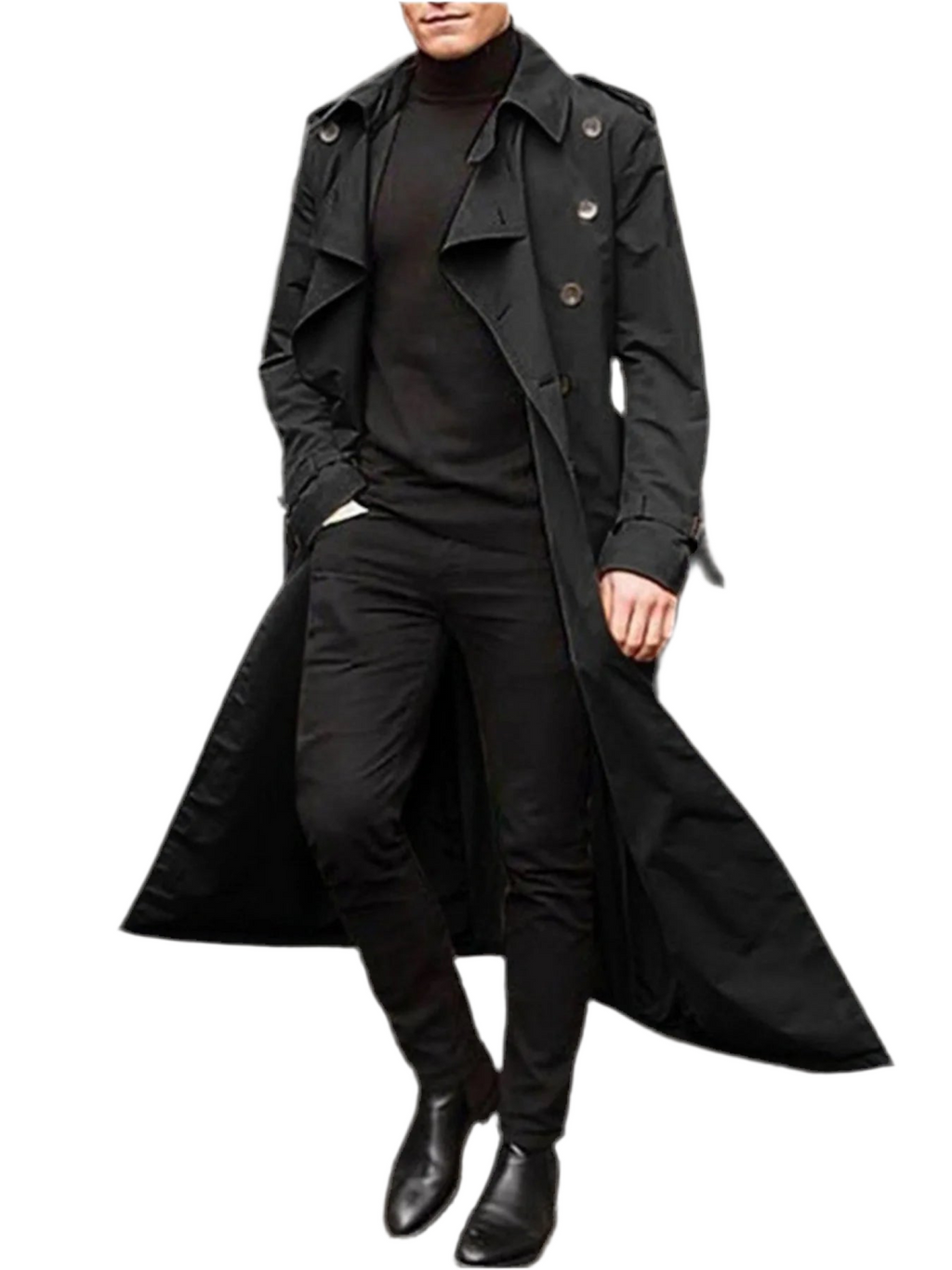 Men's Long Sleeve Longline Trench Coat
