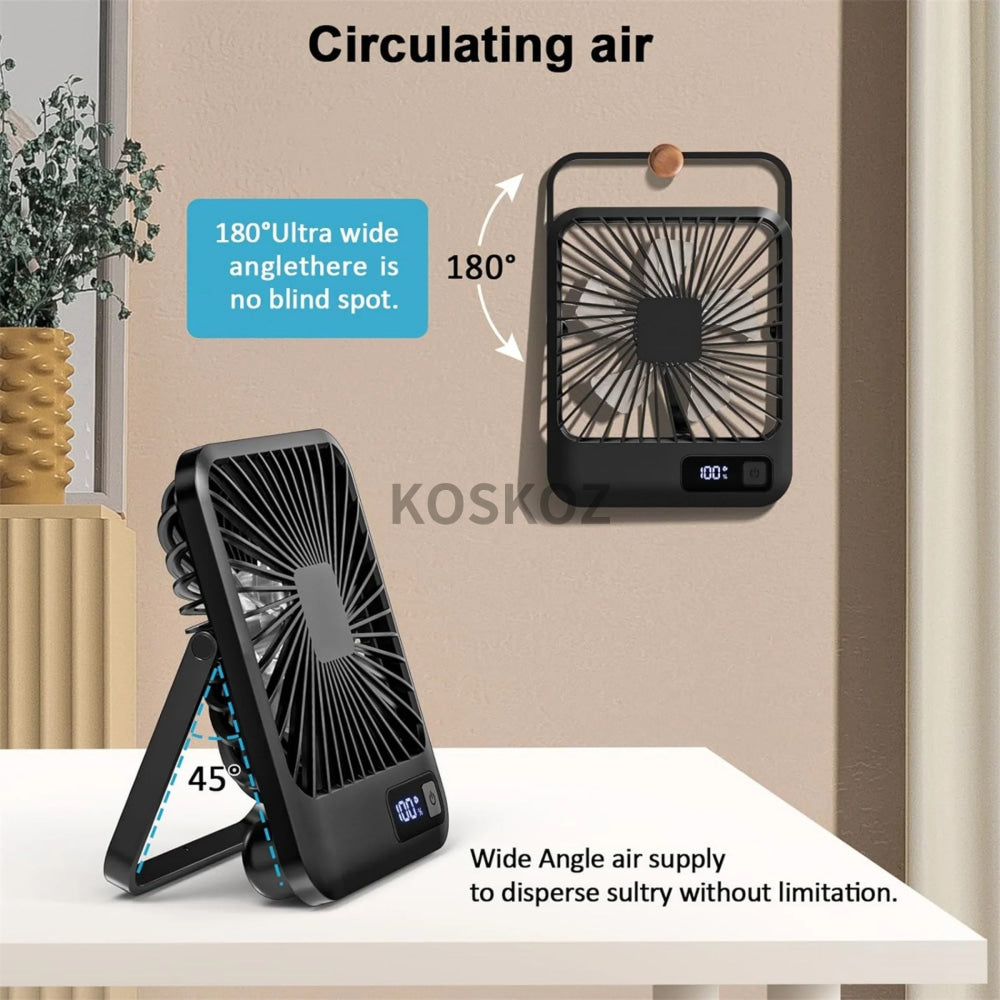 Ventilador de escritorio, ventilador recargable USB portátil, 180 °   Ventilador personal plegable inclinable con pantalla de alimentación, ventilador de mesa ultra silencioso de 5 velocidades