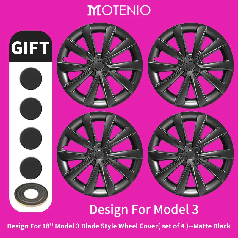 4PCS for Model 3 (2017-2023) 18 Inch Blade Wheel Cover Hubcaps Whirl Cap Rim Cover Replacement Wheel Cap Accessories for Tesla