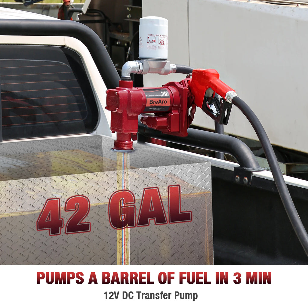 Fuel Transfer Pump 12 Volt 20 GPM High Flow Fuel Pump with Premium filter Package Cast Iron Gas Heavy Duty Diesel Transfer Pump