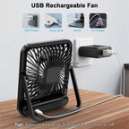 Ventilador de escritorio, ventilador recargable USB portátil, 180 °   Ventilador personal plegable inclinable con pantalla de alimentación, ventilador de mesa ultra silencioso de 5 velocidades