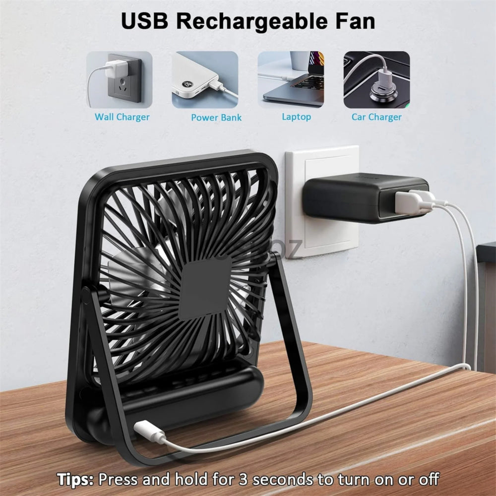 Ventilador de escritorio, ventilador recargable USB portátil, 180 °   Ventilador personal plegable inclinable con pantalla de alimentación, ventilador de mesa ultra silencioso de 5 velocidades