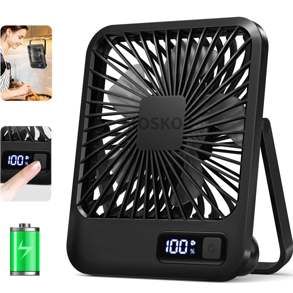 Ventilador de escritorio, ventilador recargable USB portátil, 180 °   Ventilador personal plegable inclinable con pantalla de alimentación, ventilador de mesa ultra silencioso de 5 velocidades