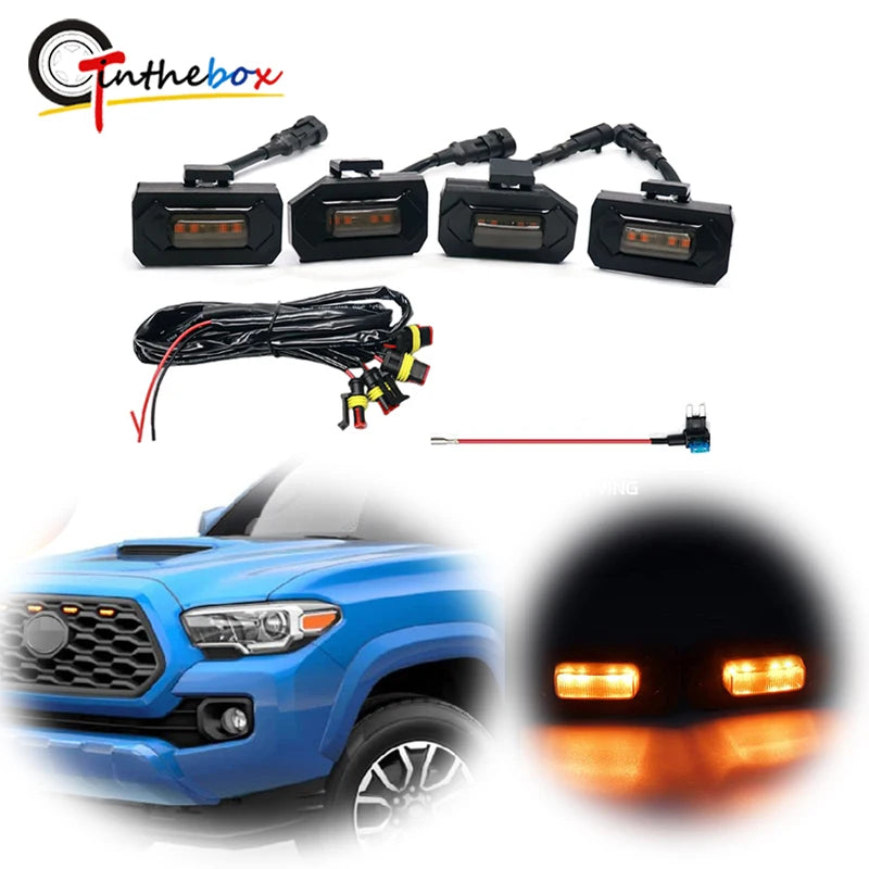 Gtinthebox Amber / Red / White LED Car Front Grille Mesh Lights W/ Wiring Harness Kit For Toyota Tacoma TRD Sport 2020 2021 2022