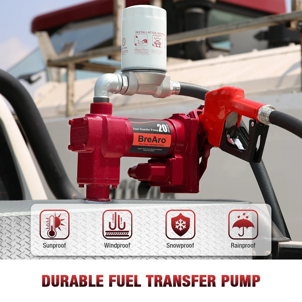 Fuel Transfer Pump 12 Volt 20 GPM High Flow Fuel Pump with Premium filter Package Cast Iron Gas Heavy Duty Diesel Transfer Pump