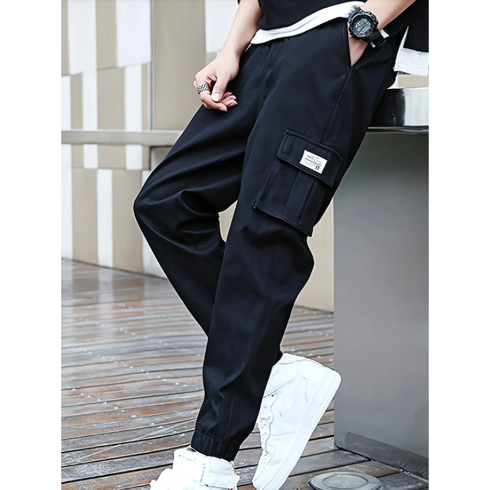 1XL-6XL Plus Size Men's Casual Cargo Sweatpants Spring/Autumn Waist Drawstring Joggers Hiking Tactical Pants Men with Pockets