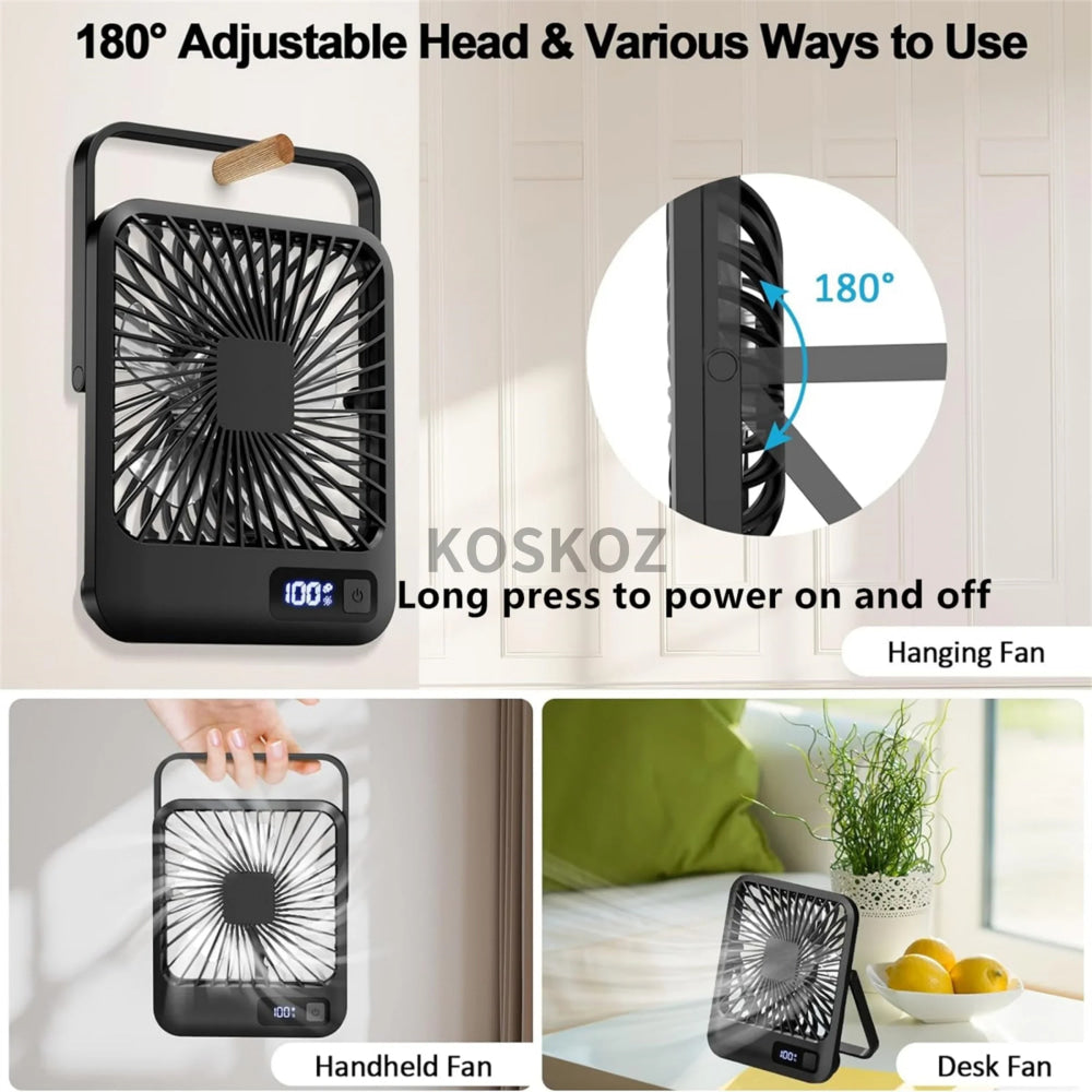 Ventilador de escritorio, ventilador recargable USB portátil, 180 °   Ventilador personal plegable inclinable con pantalla de alimentación, ventilador de mesa ultra silencioso de 5 velocidades