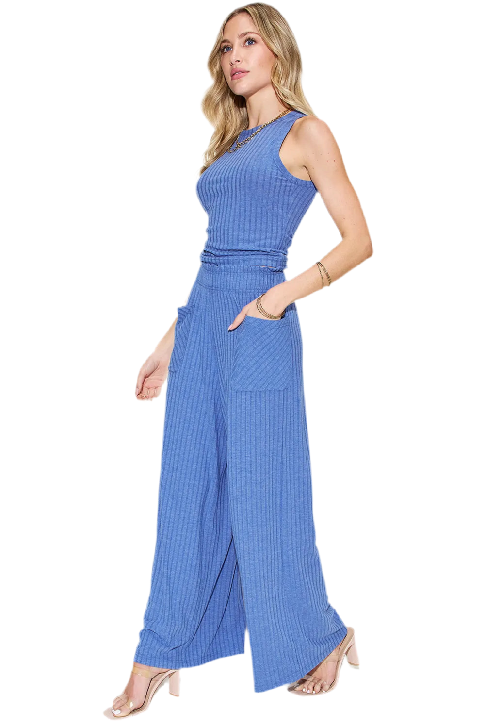 Basic Bae Full Size Ribbed Tank and Wide Leg Pants Set