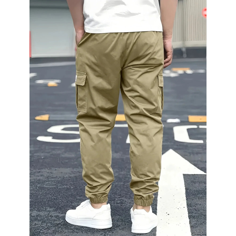 1XL-6XL Plus Size Men's Casual Cargo Sweatpants Spring/Autumn Waist Drawstring Joggers Hiking Tactical Pants Men with Pockets