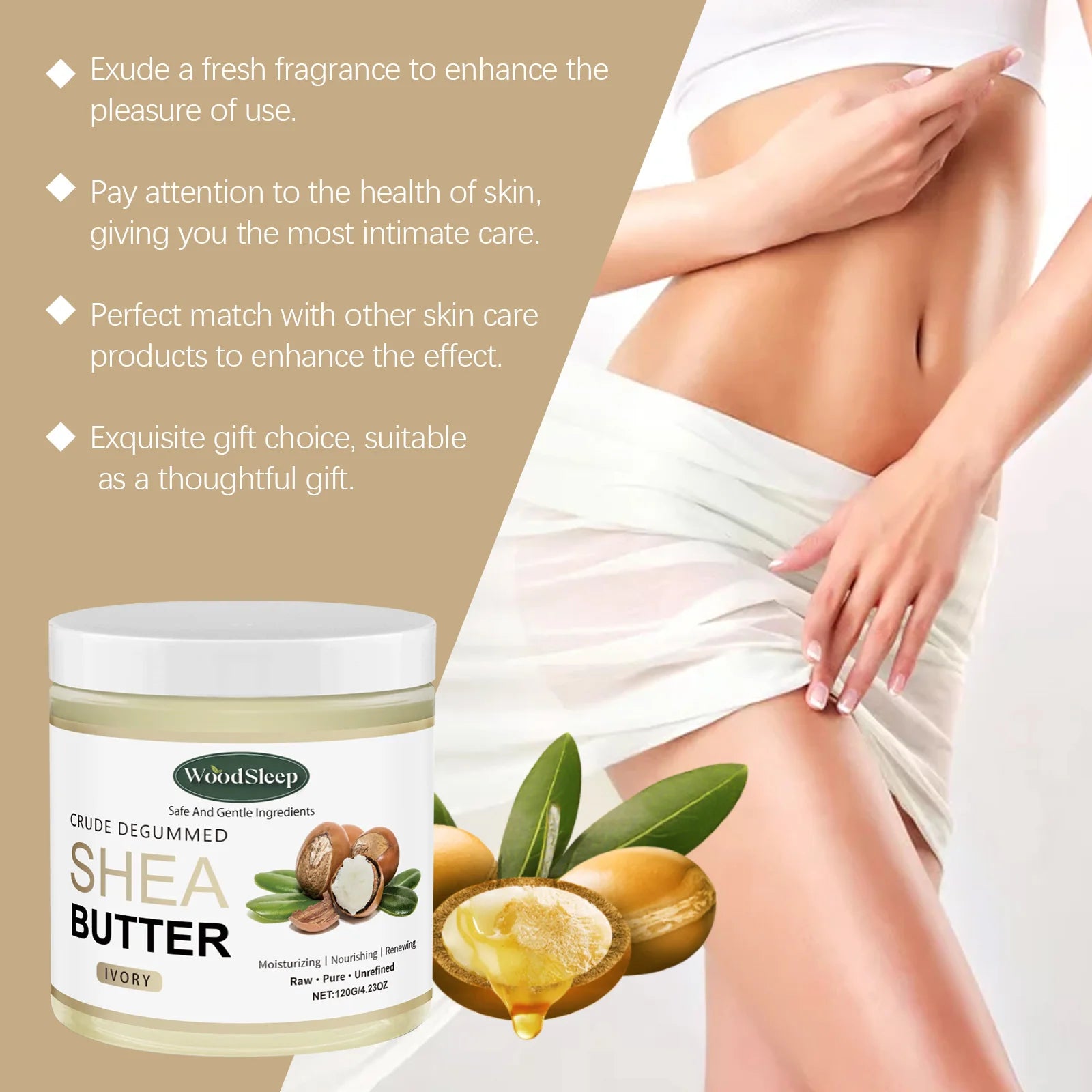Woodsleep 120g Shea Butter Nourish Skin Lotion Body Moisturizing Reduce Dark Spot Dullness Brighten Skin Lasting Hydrating Cream