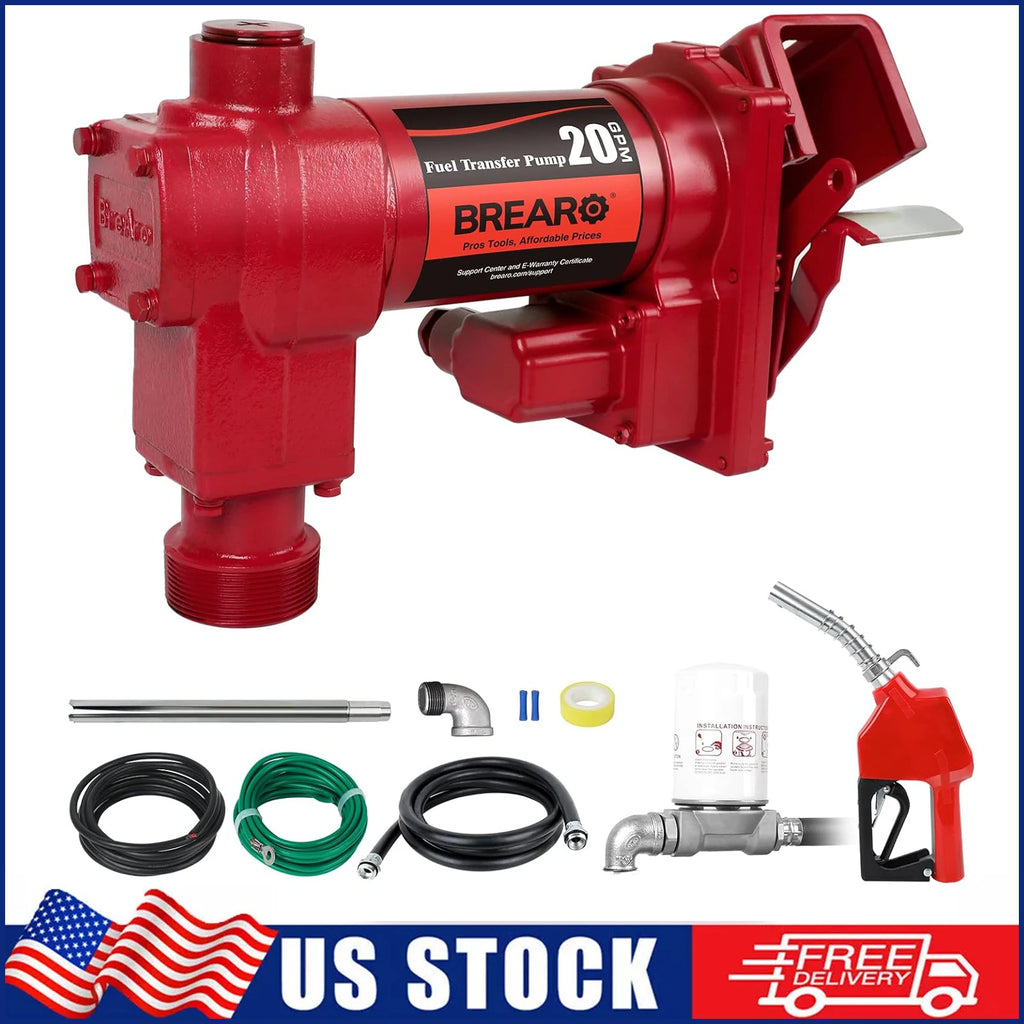 Fuel Transfer Pump 12 Volt 20 GPM High Flow Fuel Pump with Premium filter Package Cast Iron Gas Heavy Duty Diesel Transfer Pump
