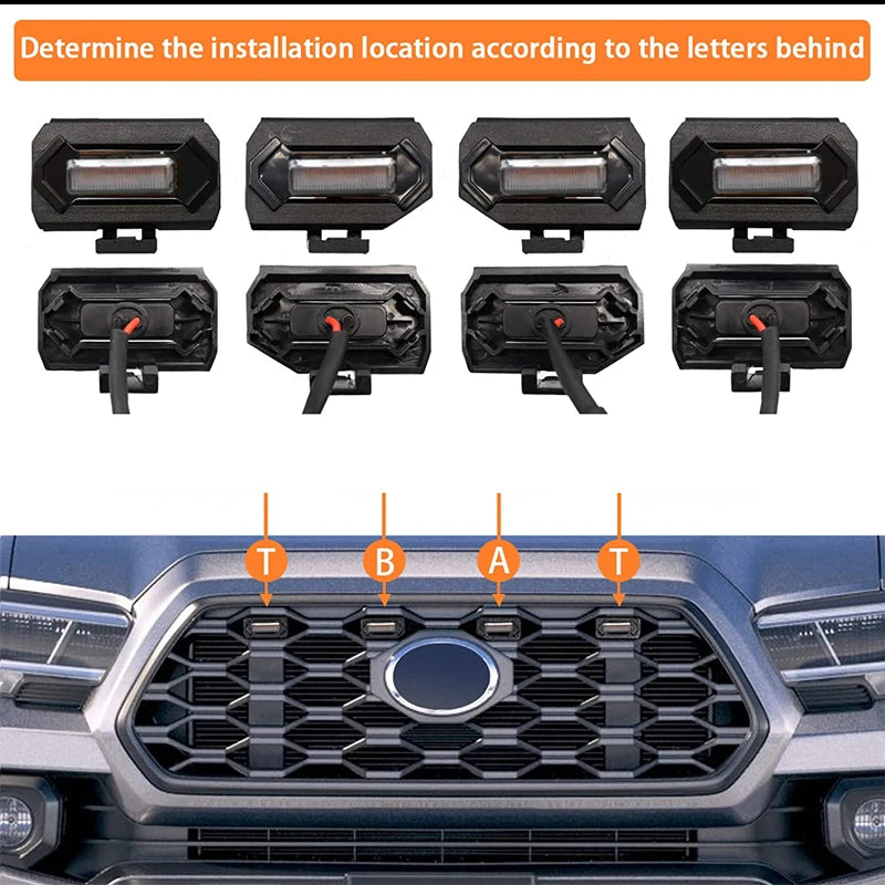 Gtinthebox Amber / Red / White LED Car Front Grille Mesh Lights W/ Wiring Harness Kit For Toyota Tacoma TRD Sport 2020 2021 2022