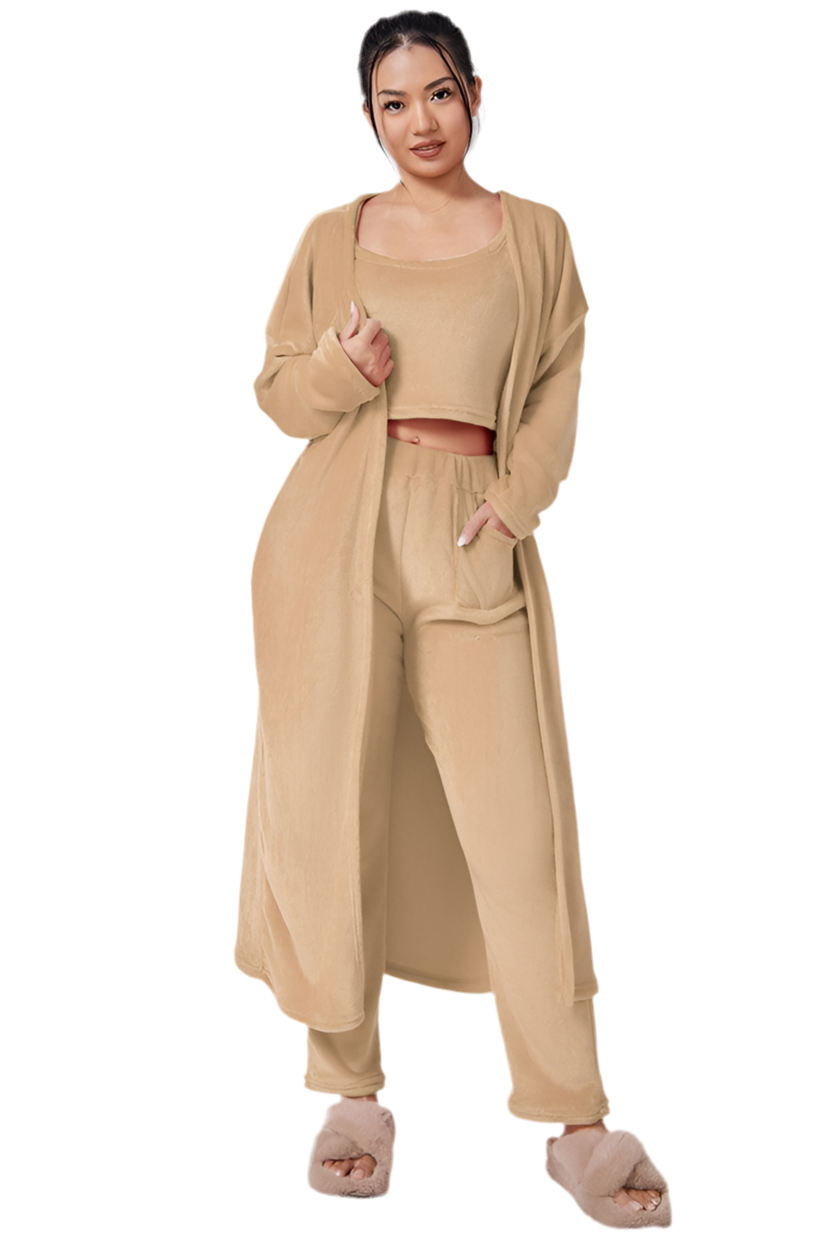 Cozy Pajama Set, 3 Piece Lounge Set, Cute Loungewear, Warm Suit Sets, Matching Set, Lounge Set, 3 Piece Pant Sets, Women Winter Dress