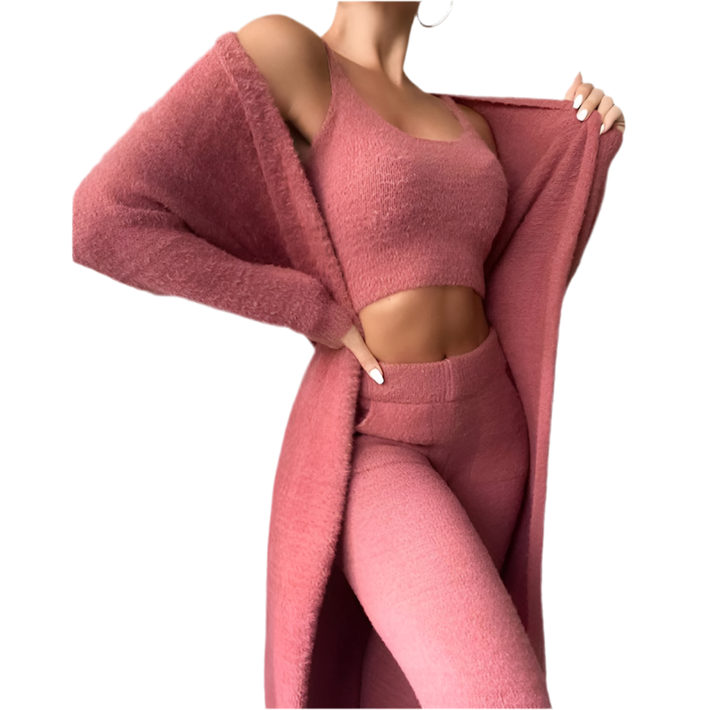Cozy Pajama Set, 3 Piece Lounge Set, Cute Loungewear, Warm Suit Sets, Matching Set, Lounge Set, 3 Piece Pant Sets, Women Winter Dress