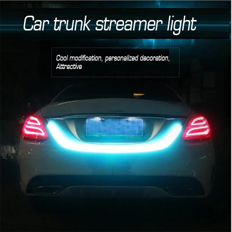 Car Rear Trunk Tail Light 120/150cm Colorful Dynamic Reverse Warning LED Strip 12v Auto Additional Brake Follow Turn Signal Lamp