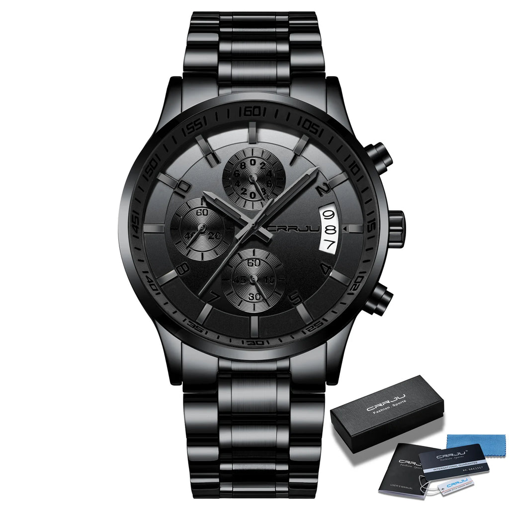 CRRJU Men Quartz Wristwatches Luxury Brand Sporty Chronograph Watches with 316 Stainless Steel Luminous Hands Male Clock Red