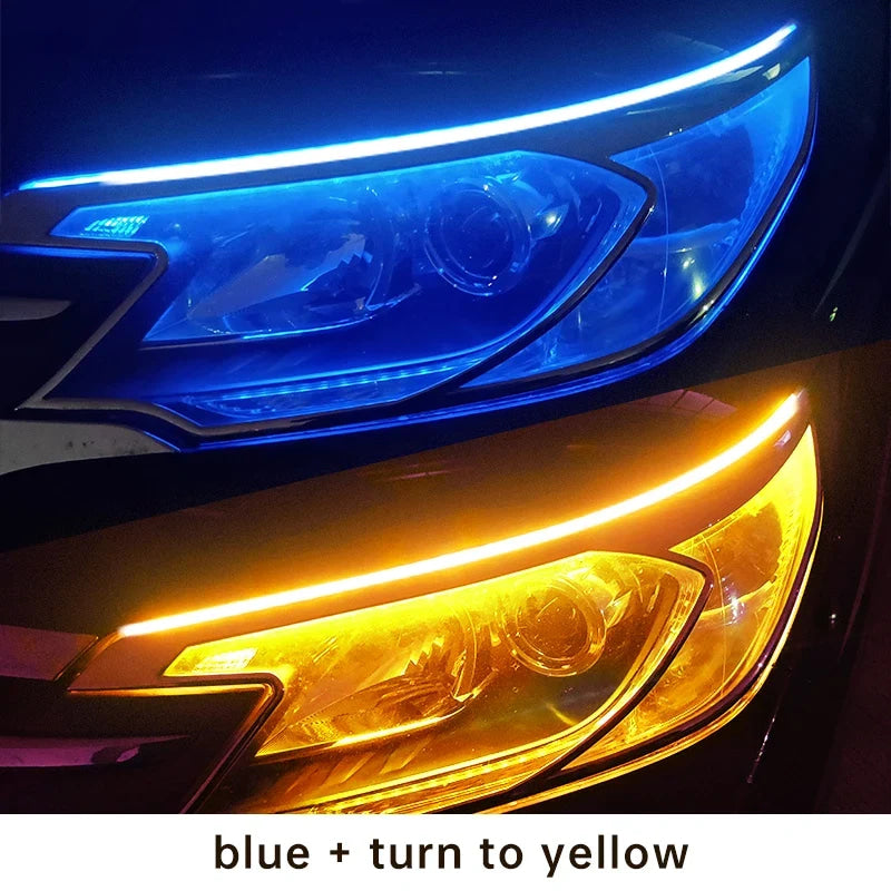 Faros delanteros de coche, señal de giro blanca, luces de flujo de freno amarillas, LED DRL, luz de circulación diurna para coche, tira Flexible impermeable de 12V, 2 uds.