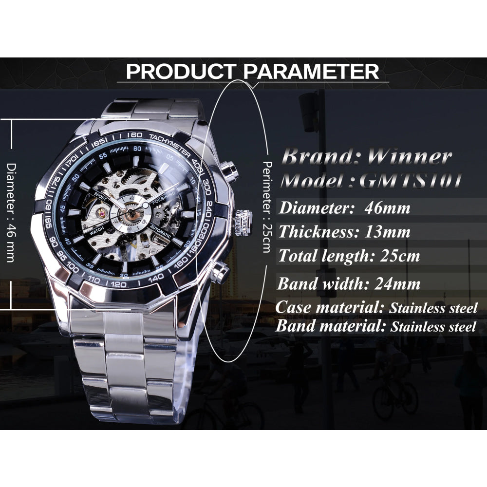 Forsining 2021 Stainless Steel Waterproof Mens Skeleton Watches Top Brand Luxury Transparent Mechanical Sport Male Wrist Watches